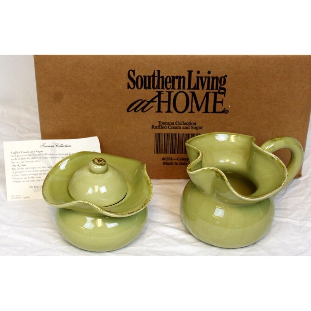 Southern Living Toscana Collection Ruffled Cream & Sugar Set Celery Green #40591